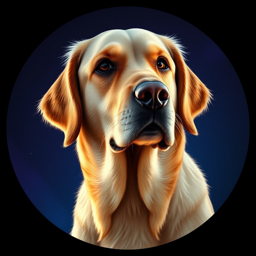 Cosmic medallion portrait of GRLS_grlsK6PLE6YY, a Golden Retriever