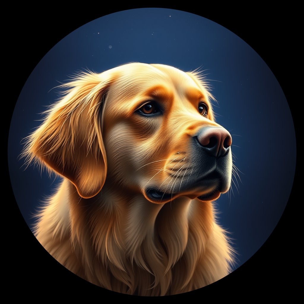 Cosmic medallion portrait of GRLS_grlsK7UKBMWW, a Golden Retriever
