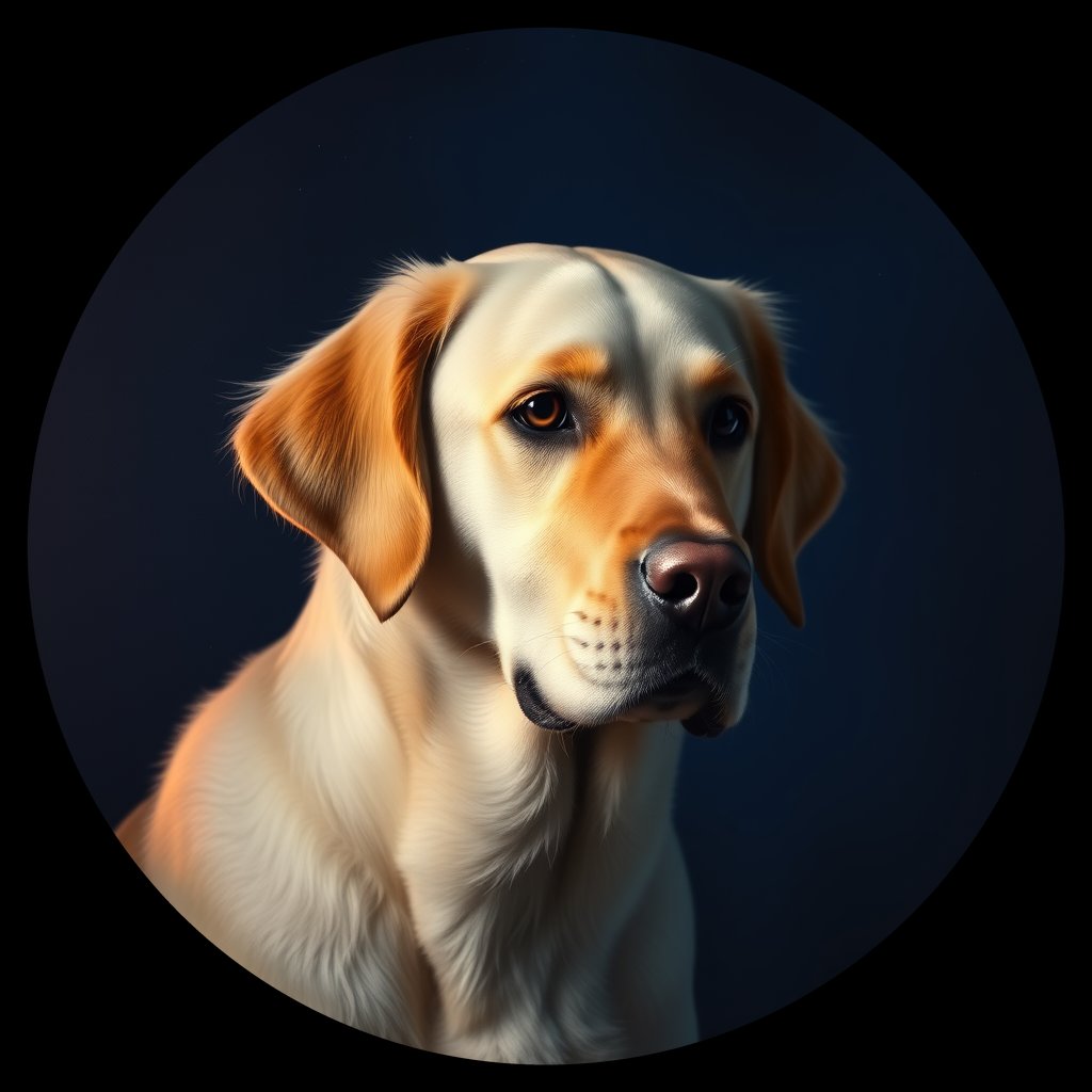 Cosmic medallion portrait of GRLS_grlsK8JL2ZZ, a Golden Retriever
