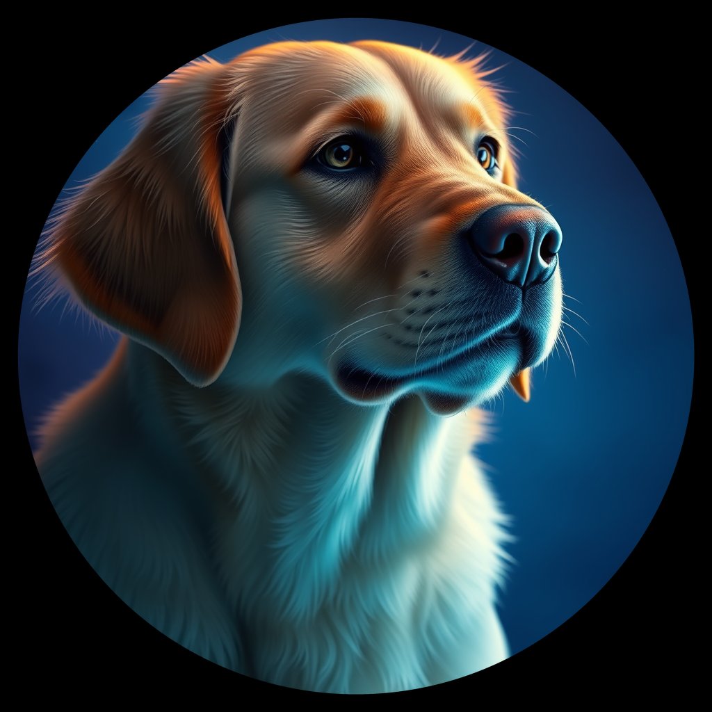 Cosmic medallion portrait of GRLS_grlsK9NCFGFF, a Golden Retriever