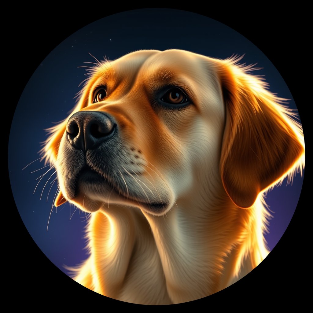 Cosmic medallion portrait of GRLS_grlsKBC5OMNN, a Golden Retriever