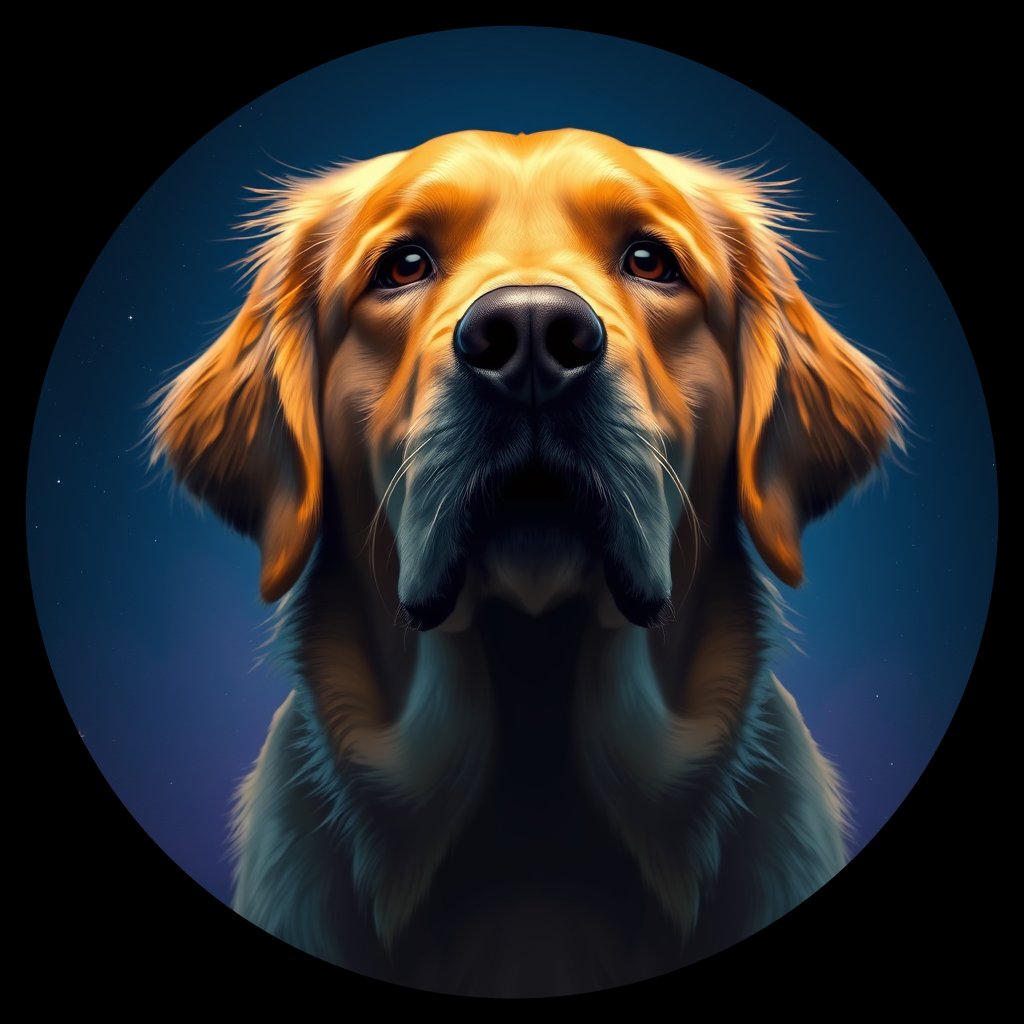Cosmic medallion portrait of GRLS_grlsKC9OFFBB, a Golden Retriever