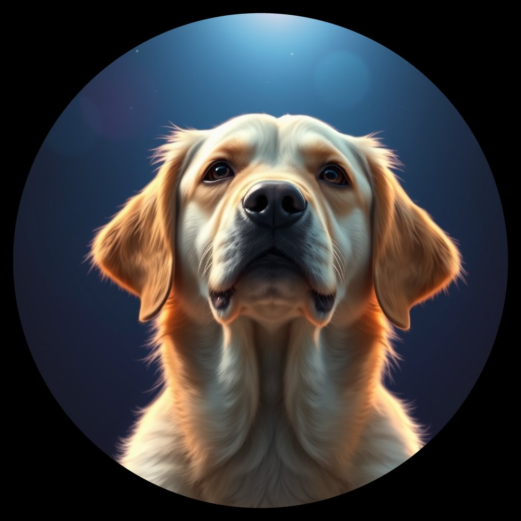 Cosmic medallion portrait of GRLS_grlsKE9A6M77, a Golden Retriever