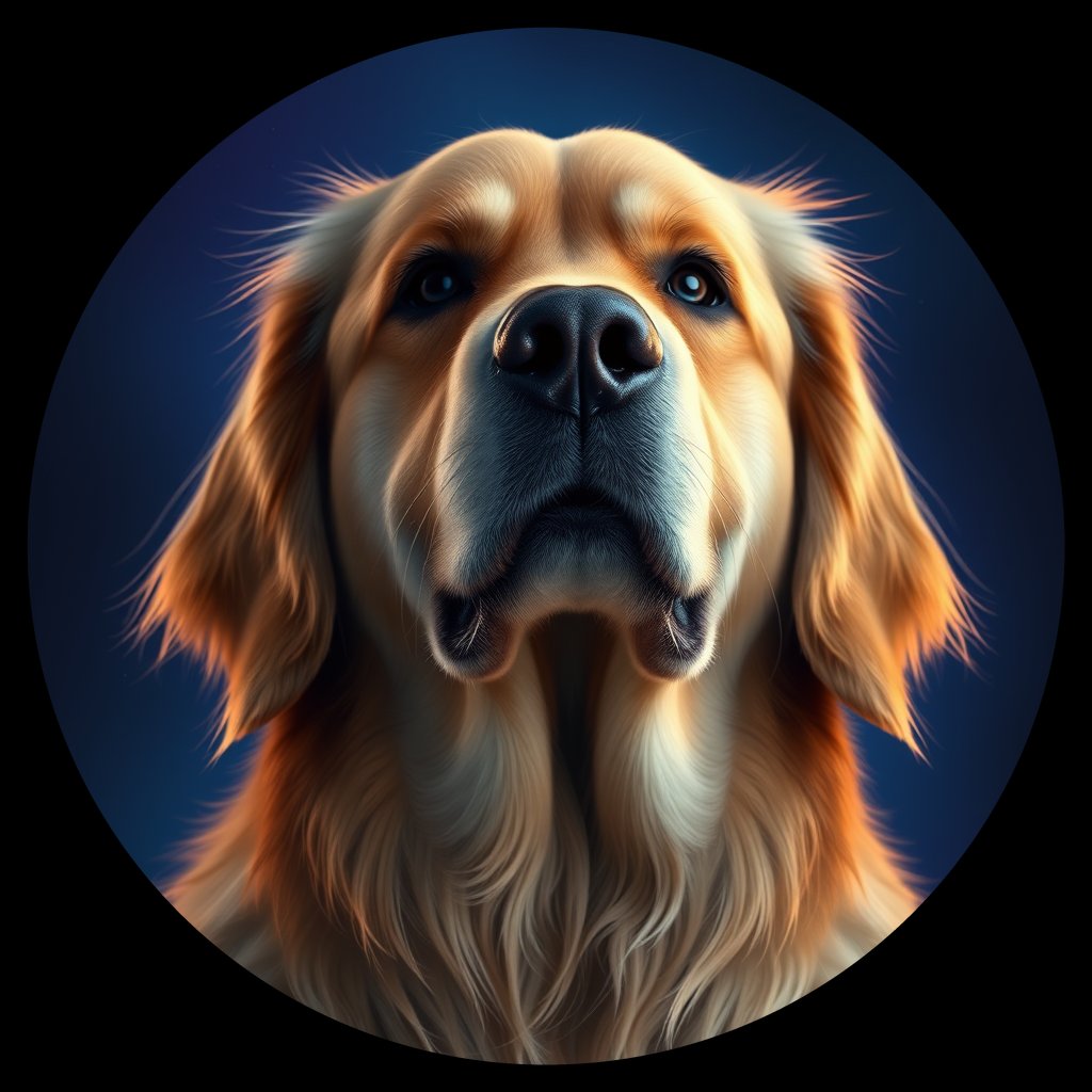 Cosmic medallion portrait of GRLS_grlsKFBMOM22, a Golden Retriever