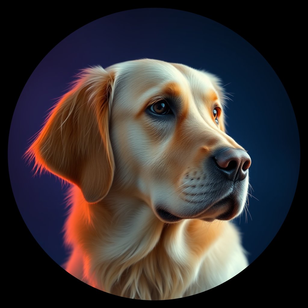 Cosmic medallion portrait of GRLS_grlsKGJ5C7DD, a Golden Retriever