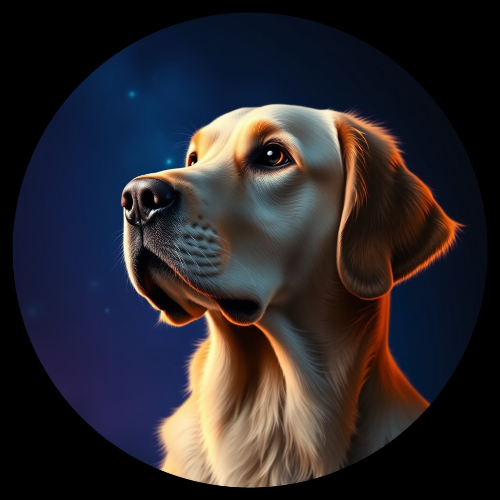 Cosmic medallion portrait of GRLS_grlsKIUYF2II, a Golden Retriever