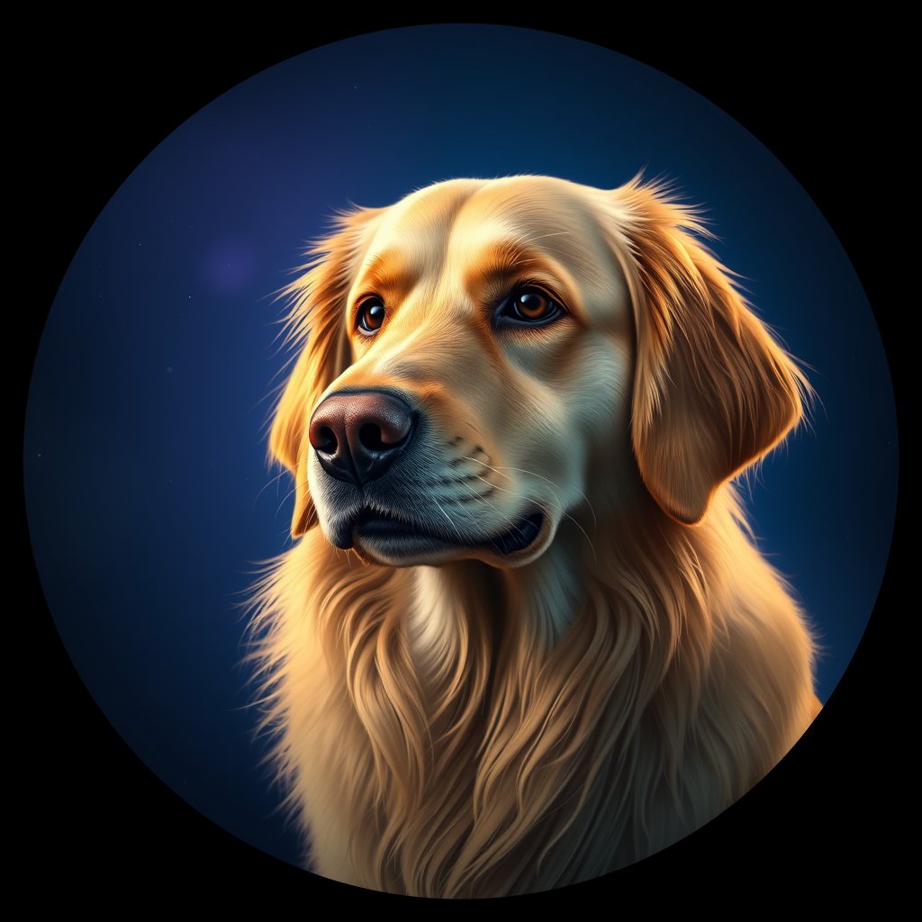 Cosmic medallion portrait of GRLS_grlsKJBK2WCC, a Golden Retriever