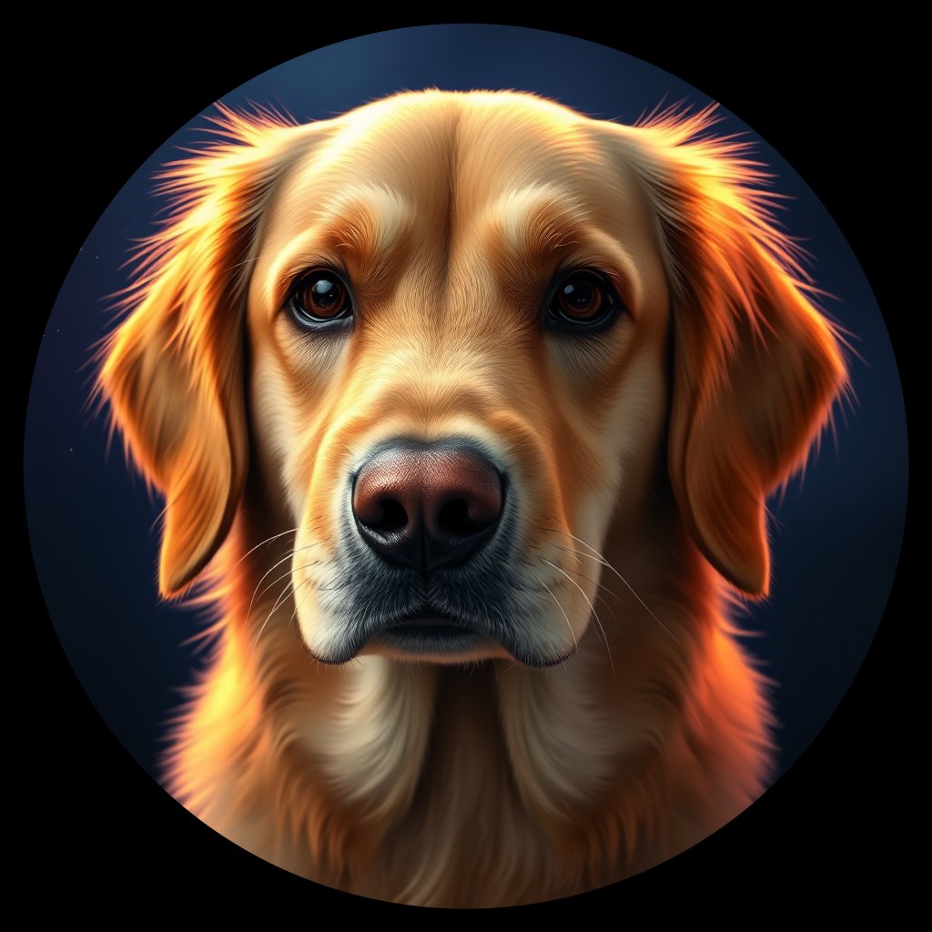 Cosmic medallion portrait of GRLS_grlsKJDUC6TT, a Golden Retriever