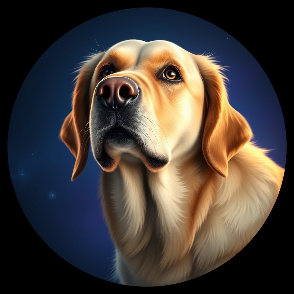 Cosmic medallion portrait of GRLS_grlsKJQXVR88, a Golden Retriever