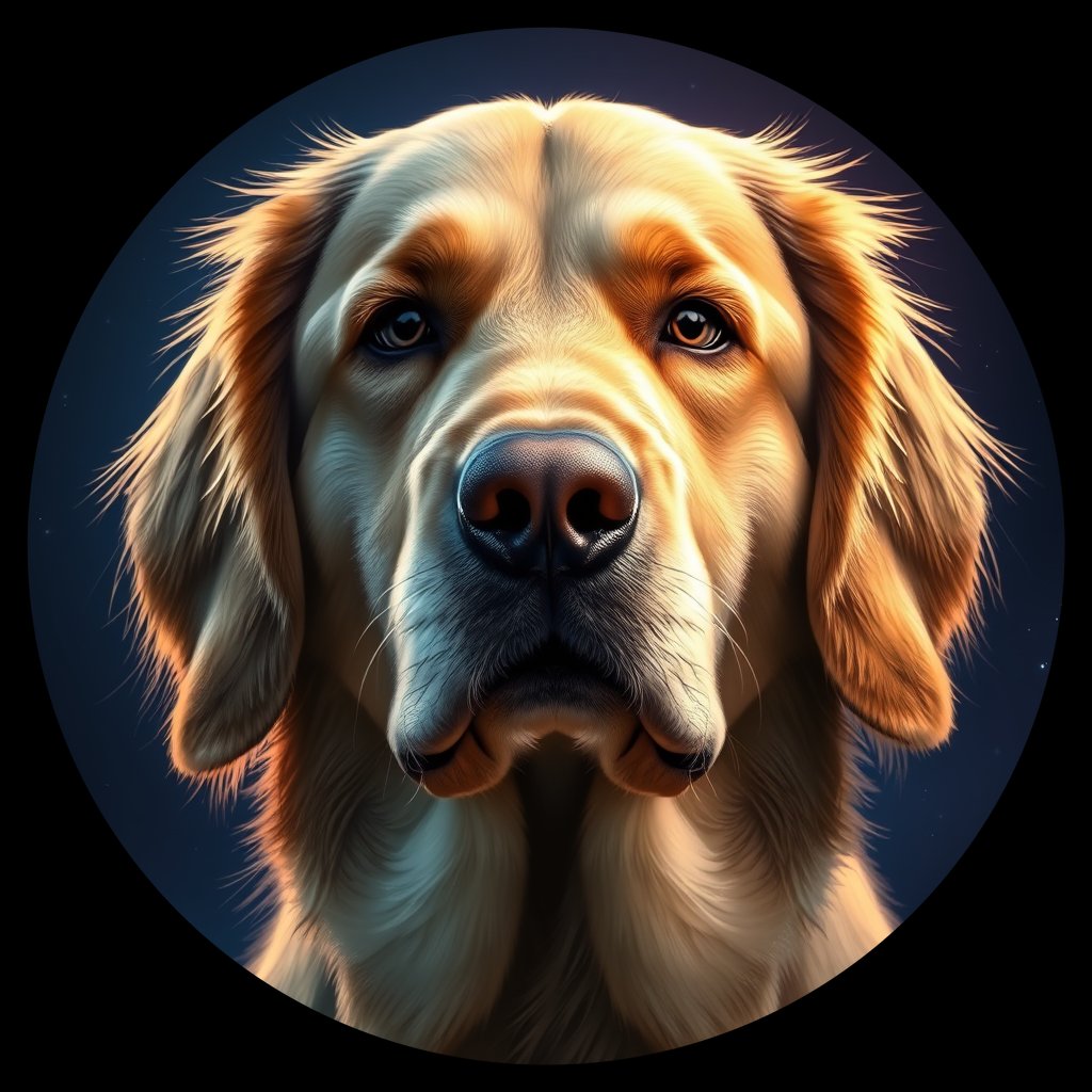 Cosmic medallion portrait of GRLS_grlsKK1DGPTT, a Golden Retriever