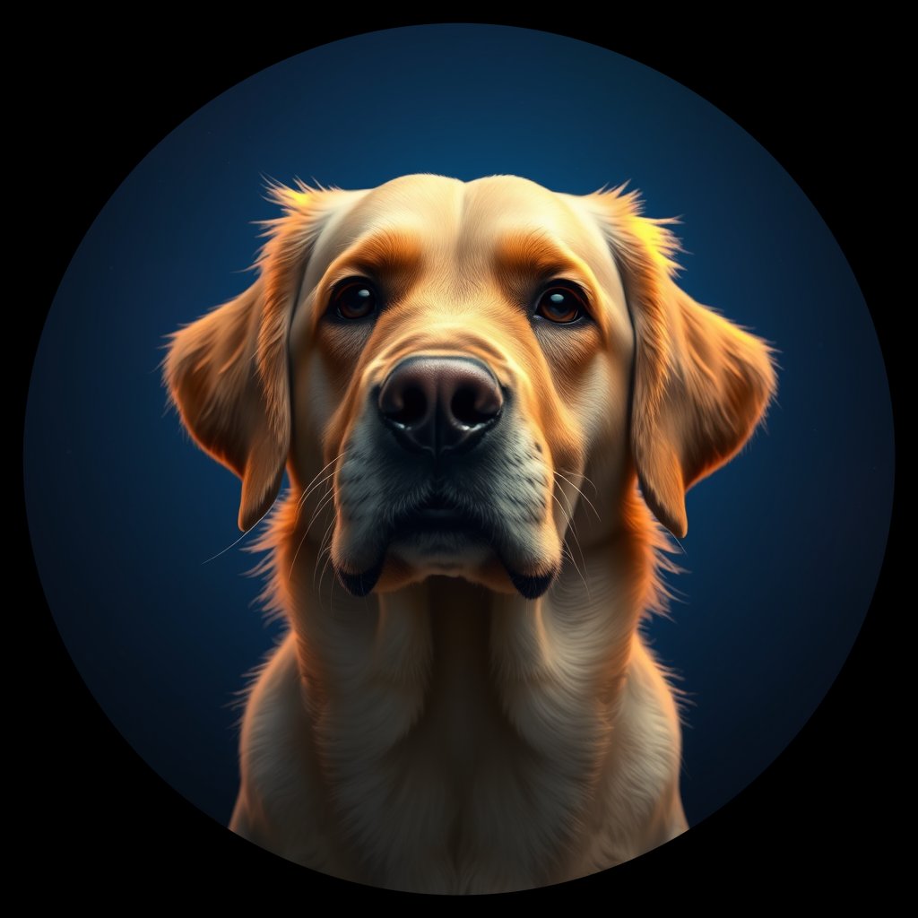 Cosmic medallion portrait of GRLS_grlsKK91TIOO, a Golden Retriever