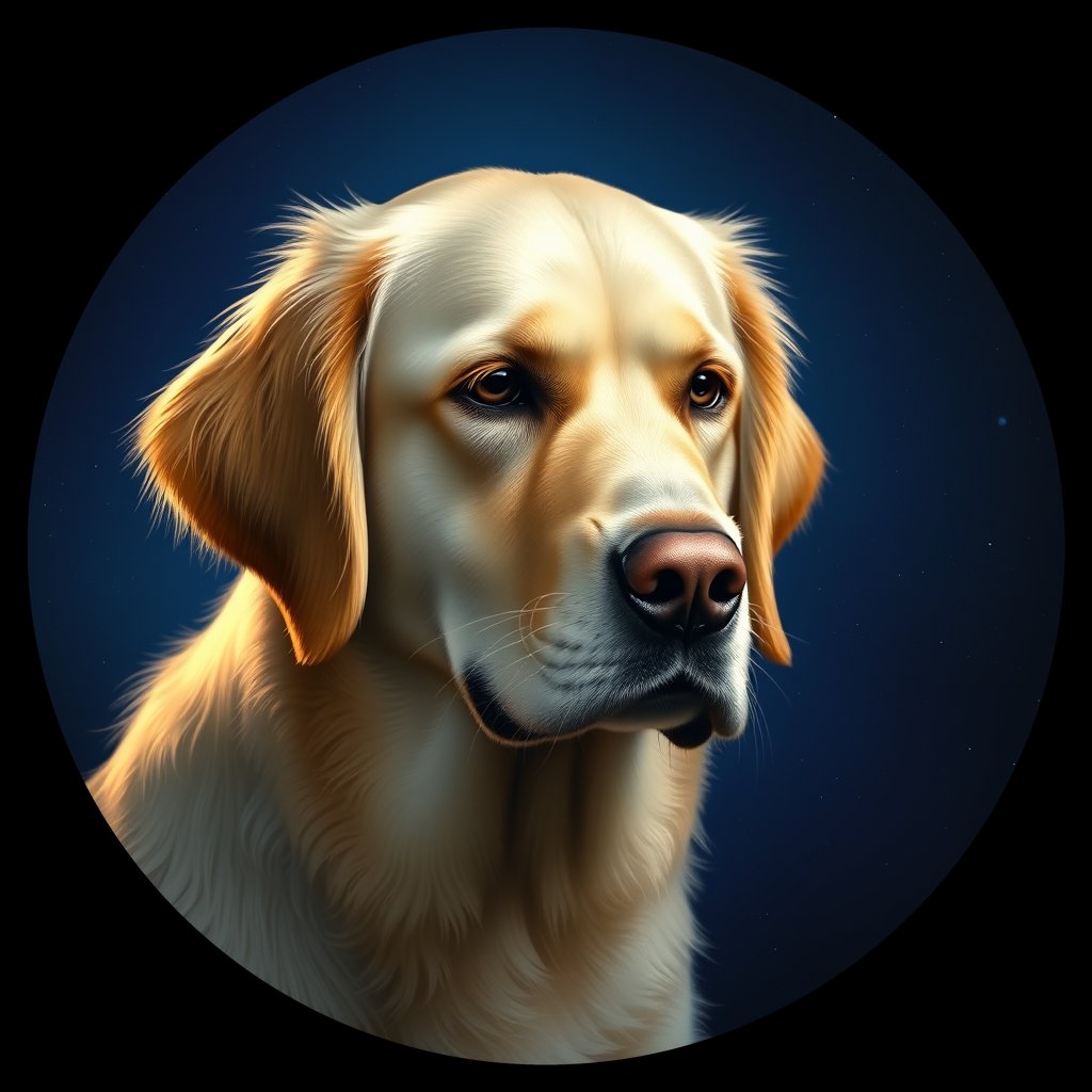Cosmic medallion portrait of GRLS_grlsKLHVOQ00, a Golden Retriever