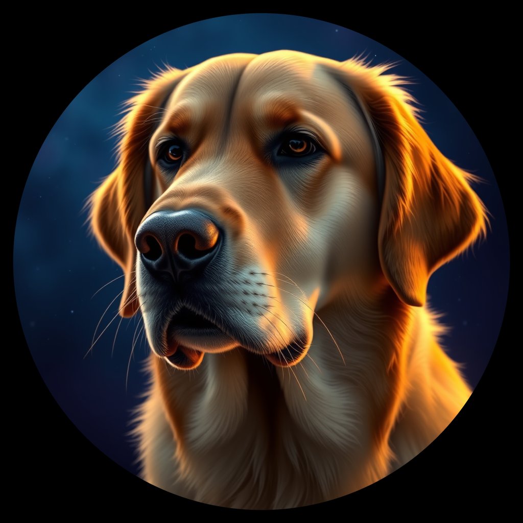 Cosmic medallion portrait of GRLS_grlsKLOJK533, a Golden Retriever