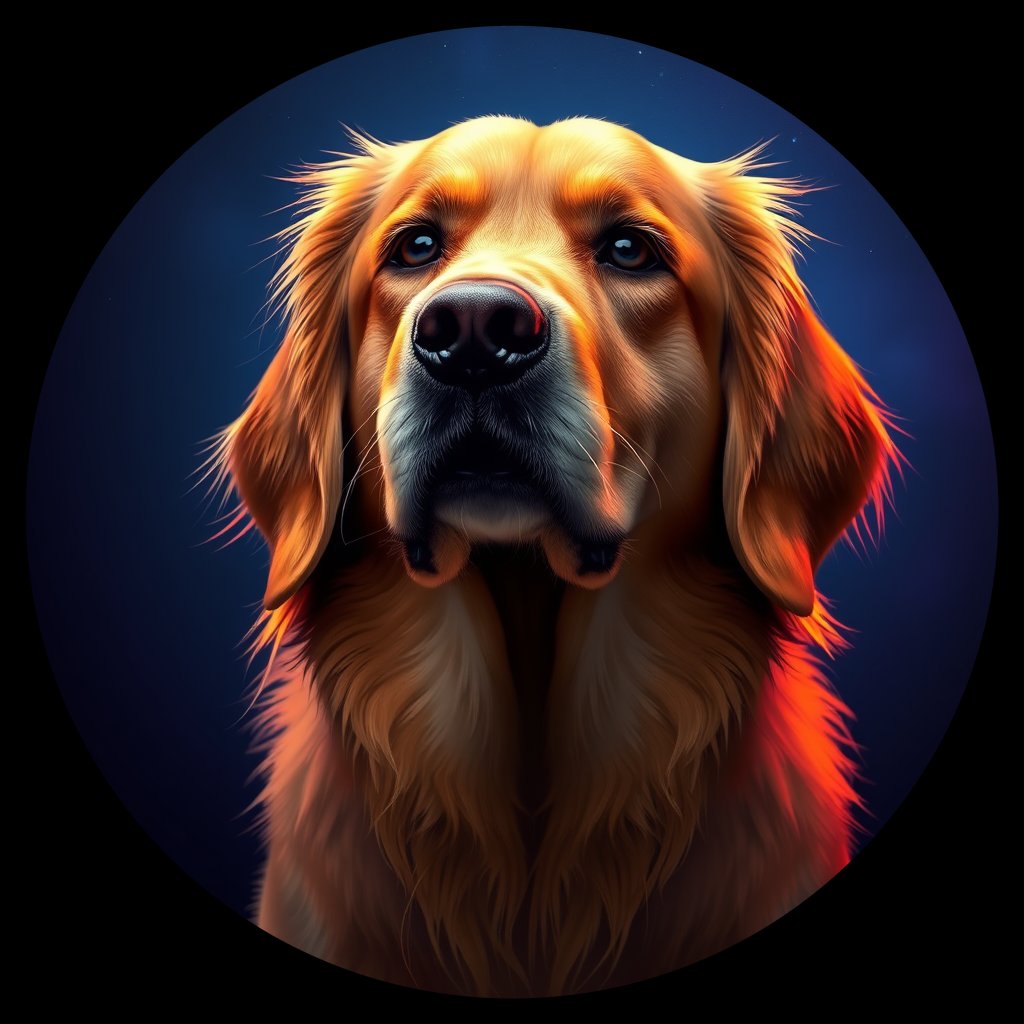Cosmic medallion portrait of GRLS_grlsKLPG3NQQ, a Golden Retriever