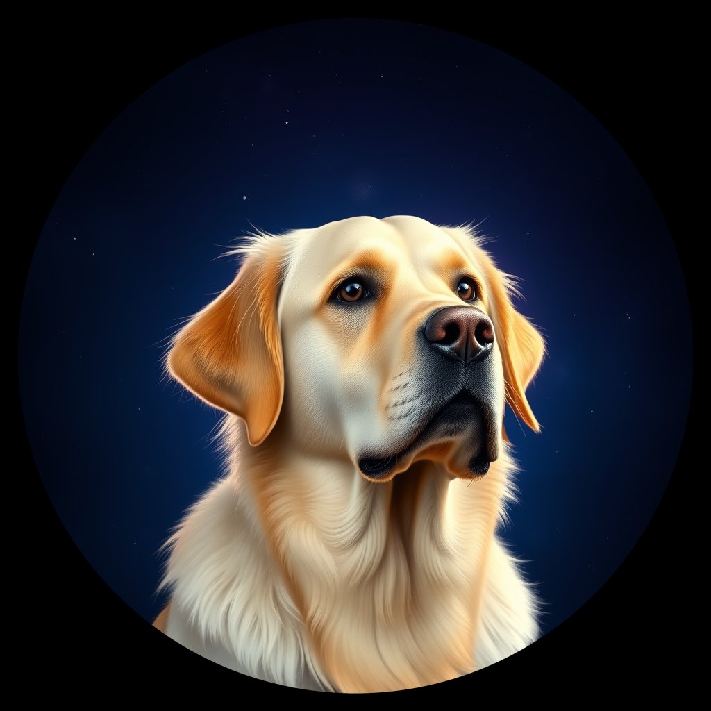 Cosmic medallion portrait of GRLS_grlsKM12EY11, a Golden Retriever