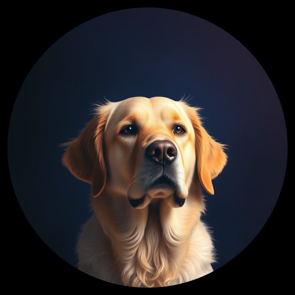 Cosmic medallion portrait of GRLS_grlsKOFQ3044, a Golden Retriever