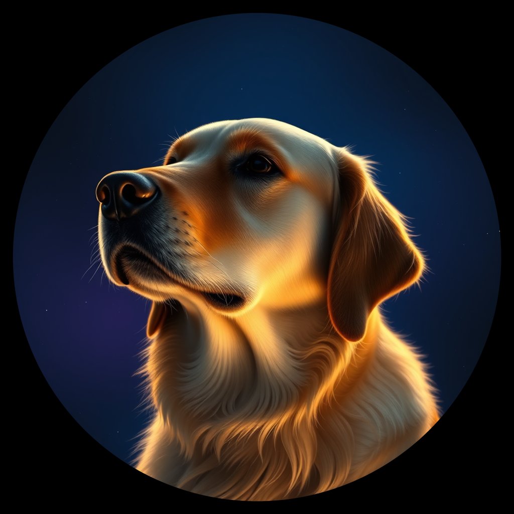 Cosmic medallion portrait of GRLS_grlsKPOF5HPP, a Golden Retriever