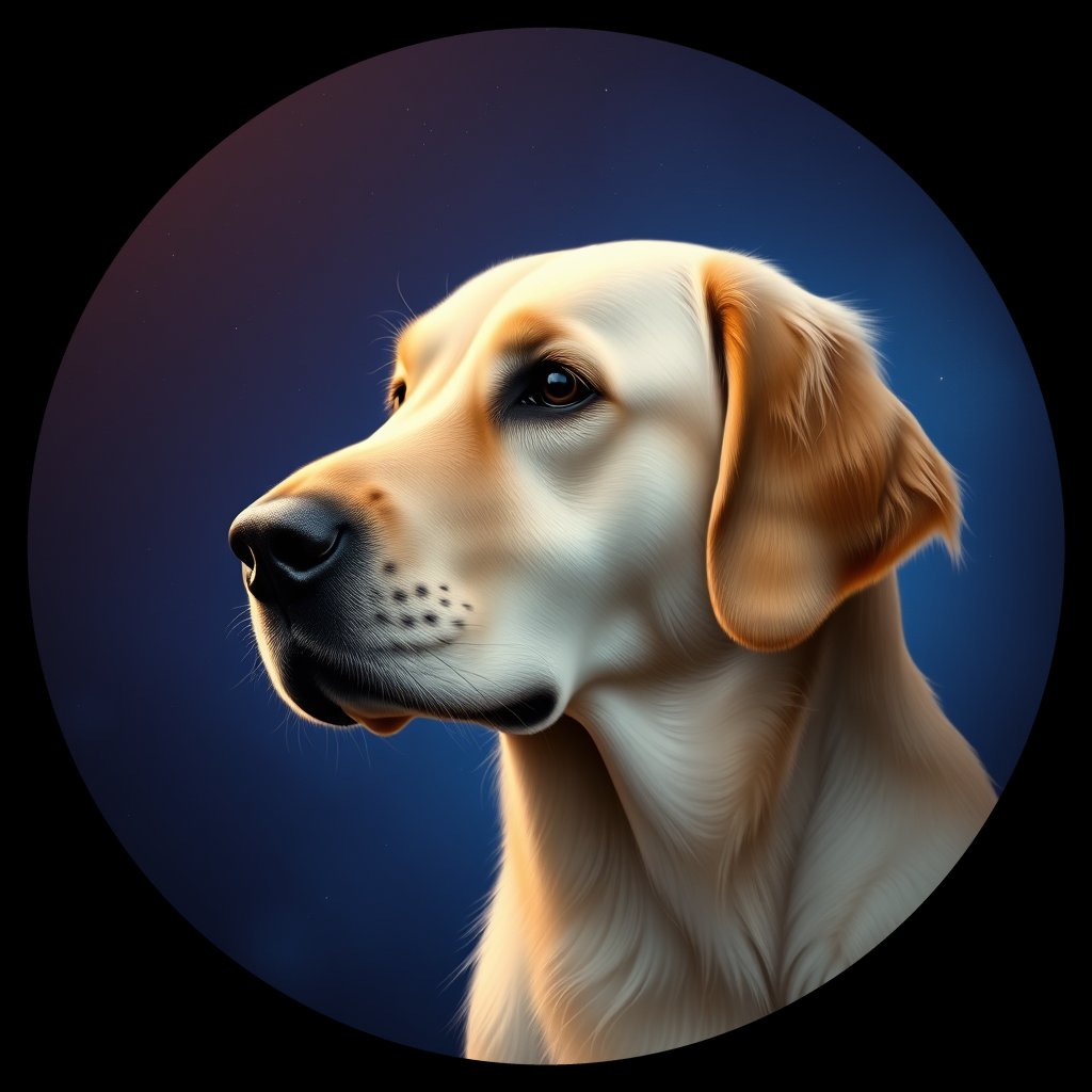 Cosmic medallion portrait of GRLS_grlsKQI3IJII, a Golden Retriever
