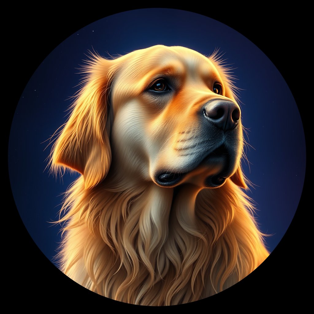 Cosmic medallion portrait of GRLS_grlsKSEHF355, a Golden Retriever