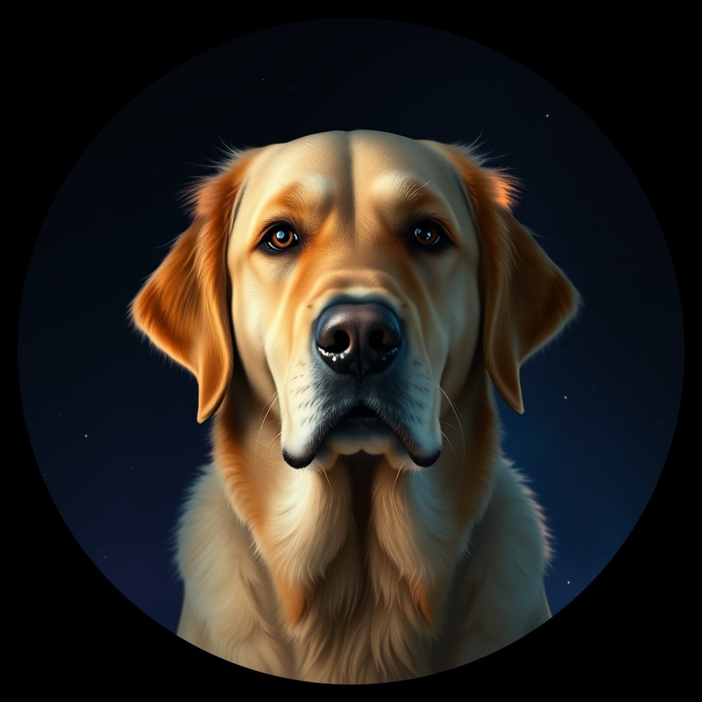 Cosmic medallion portrait of GRLS_grlsKSLZ3V77, a Golden Retriever