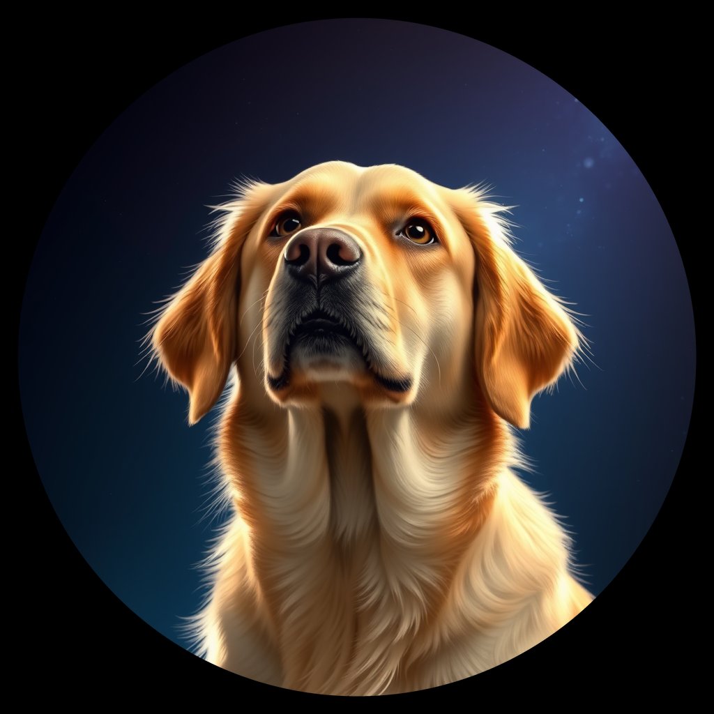 Cosmic medallion portrait of GRLS_grlsKT7FHXSS, a Golden Retriever