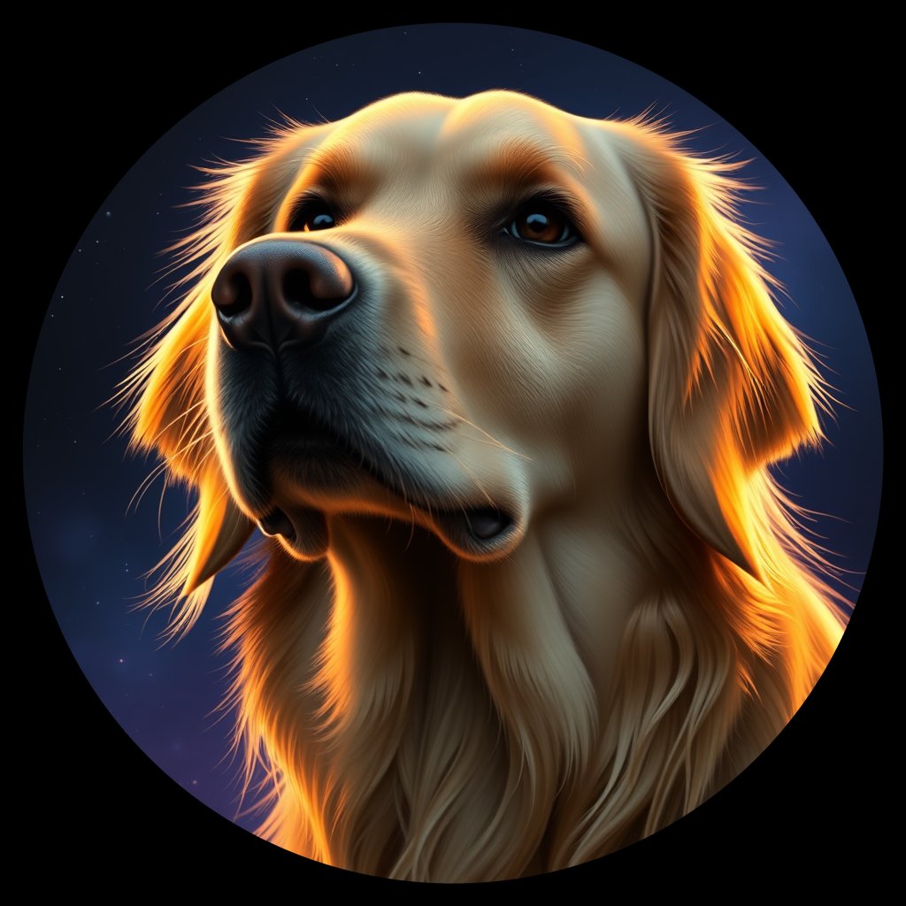 Cosmic medallion portrait of GRLS_grlsKTIEQWPP, a Golden Retriever