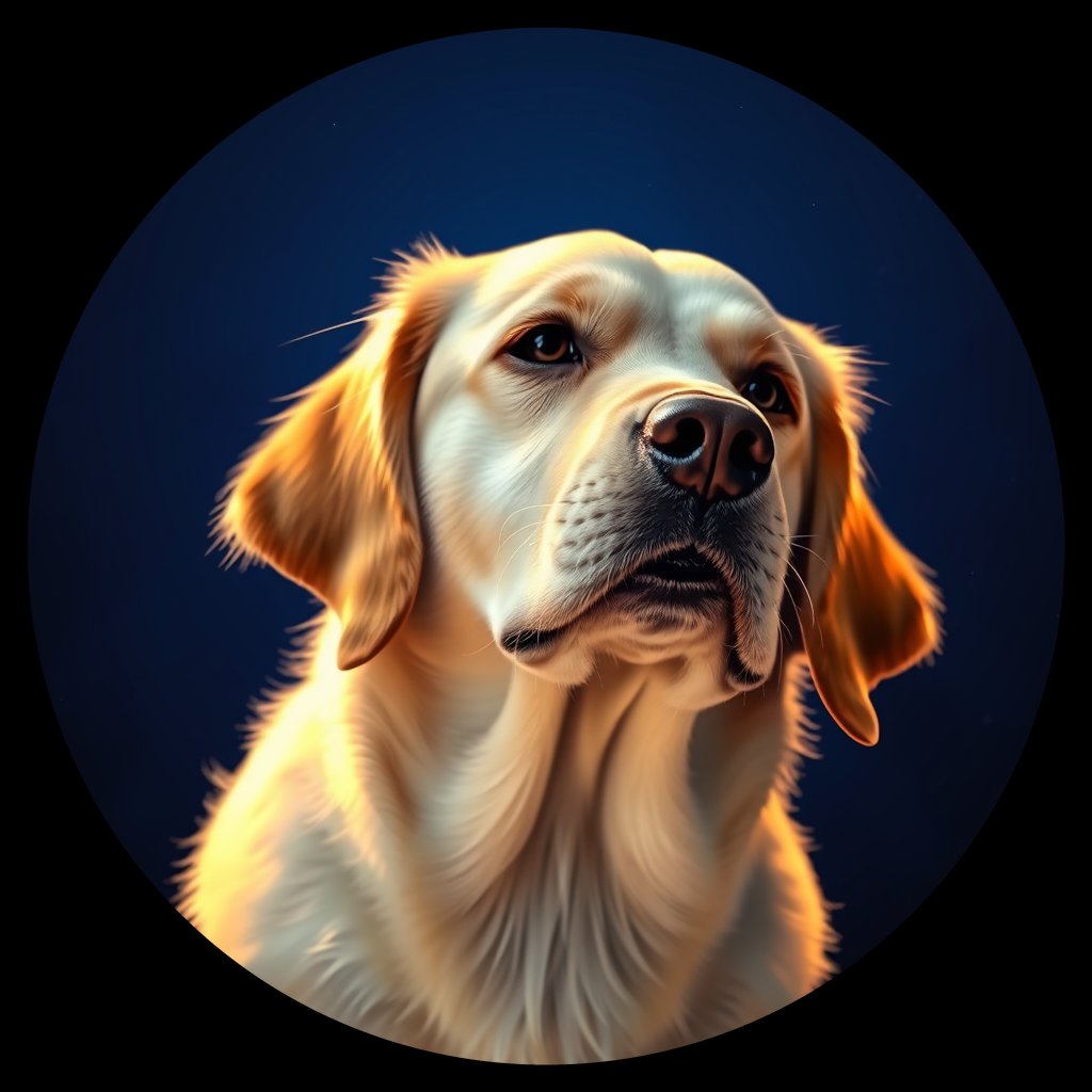 Cosmic medallion portrait of GRLS_grlsKTQEYMKK, a Golden Retriever