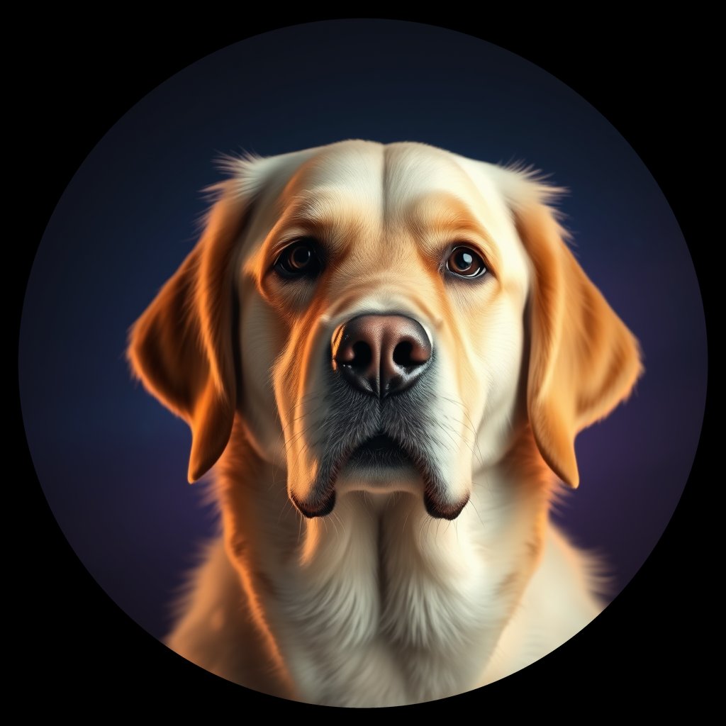 Cosmic medallion portrait of GRLS_grlsKU5NXIQQ, a Golden Retriever