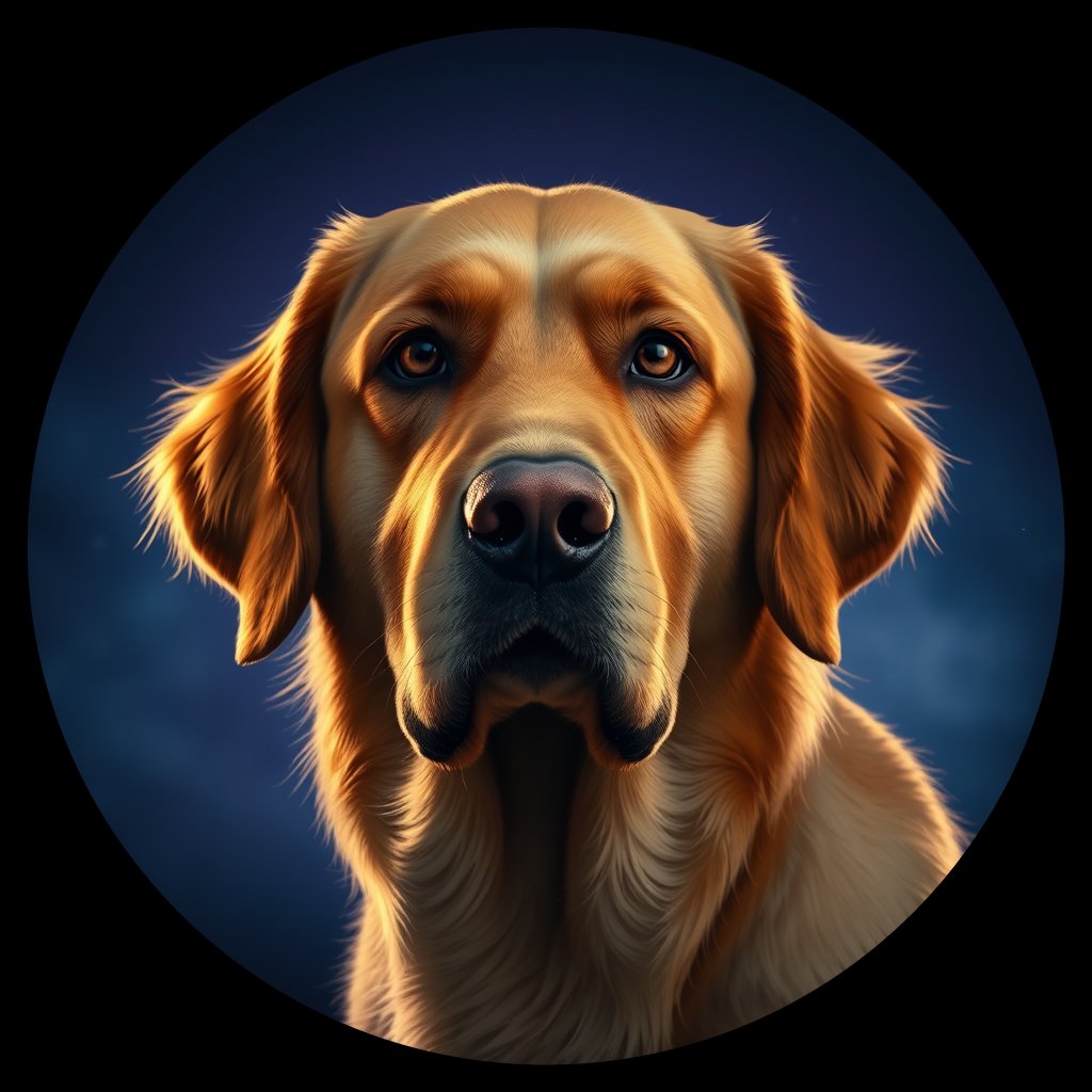 Cosmic medallion portrait of GRLS_grlsKV1Y6SOO, a Golden Retriever