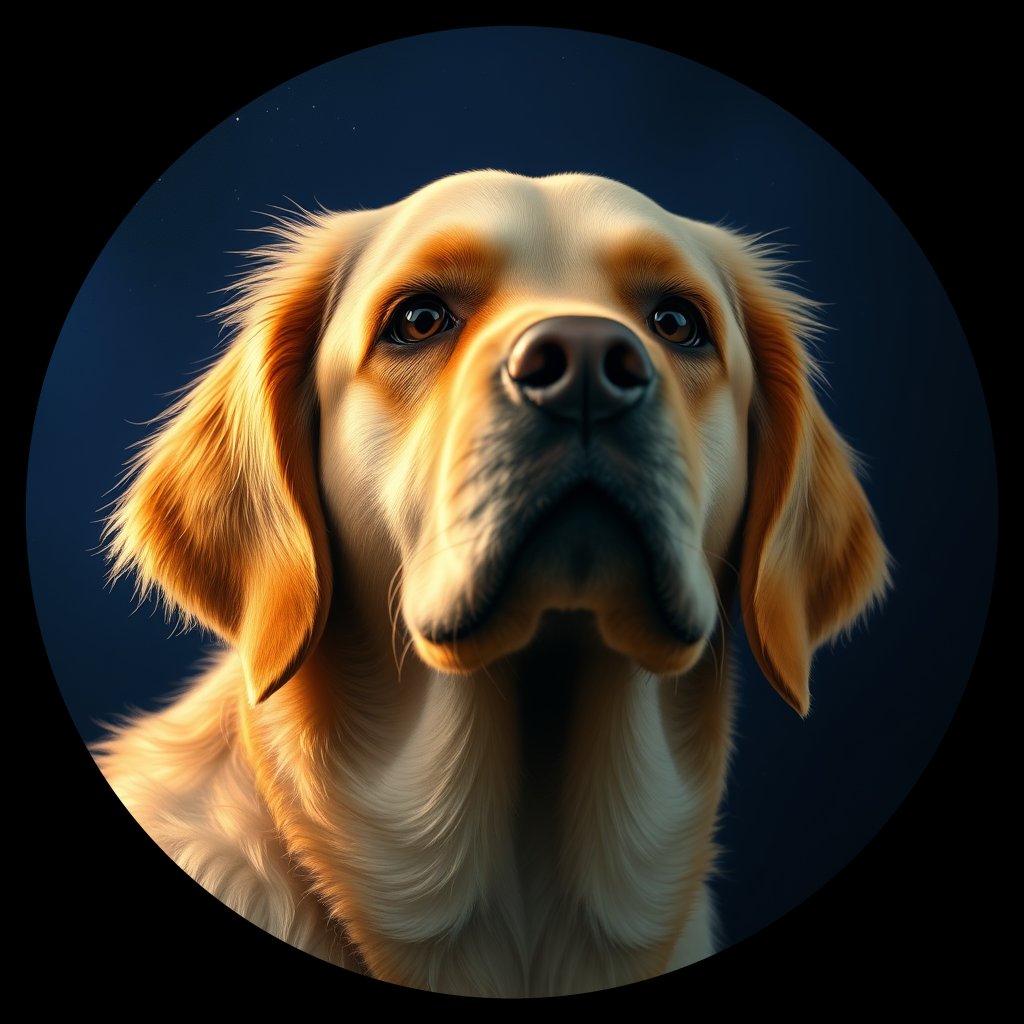Cosmic medallion portrait of GRLS_grlsKVFJT5WW, a Golden Retriever