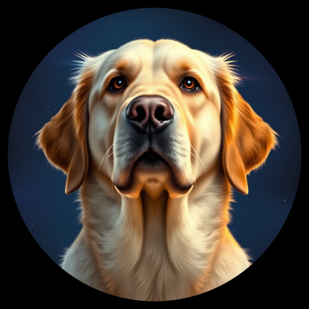 Cosmic medallion portrait of GRLS_grlsKW598GUU, a Golden Retriever