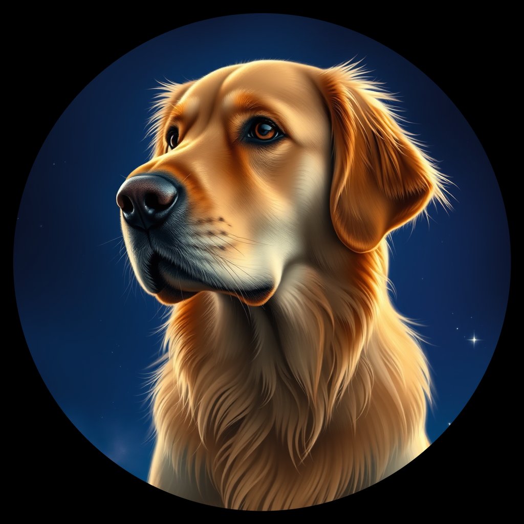 Cosmic medallion portrait of GRLS_grlsKWEWCBTT, a Golden Retriever