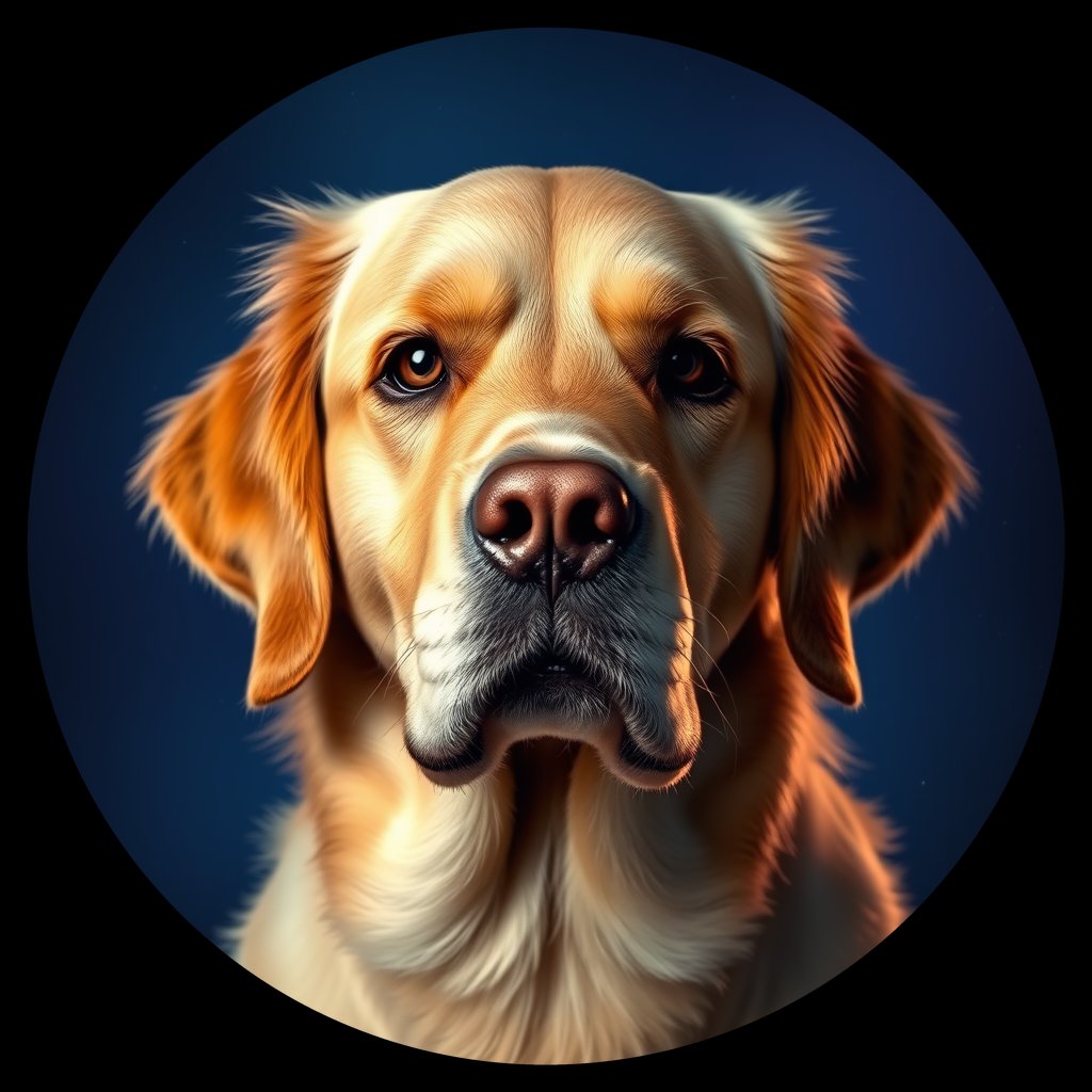 Cosmic medallion portrait of GRLS_grlsKWNYE7JJ, a Golden Retriever