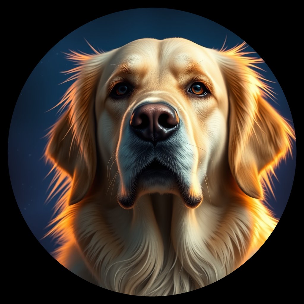Cosmic medallion portrait of GRLS_grlsKX7MJSS, a Golden Retriever