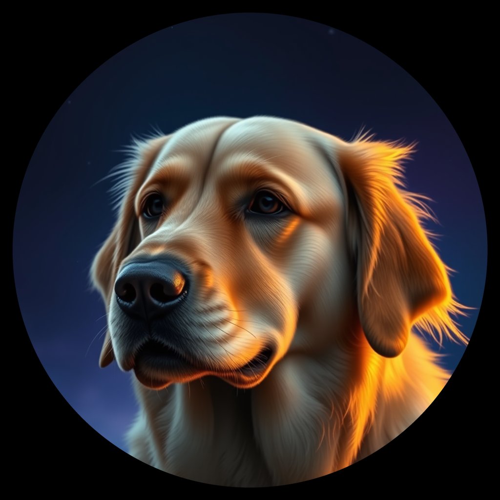 Cosmic medallion portrait of GRLS_grlsKXF1CG11, a Golden Retriever