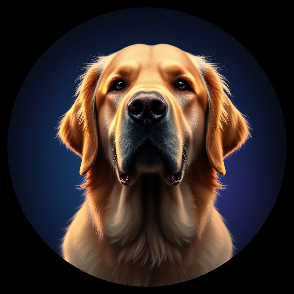 Cosmic medallion portrait of GRLS_grlsKXSS9K00, a Golden Retriever