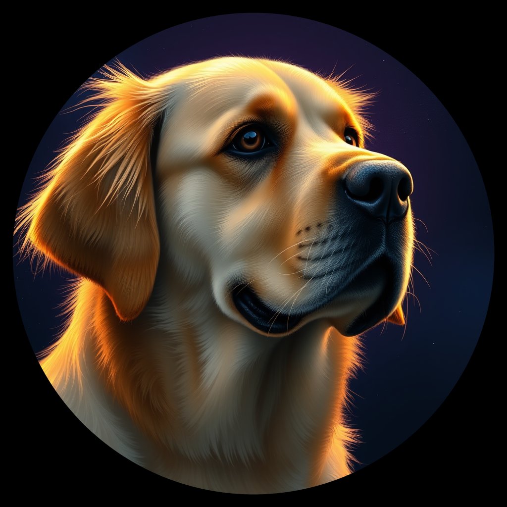 Cosmic medallion portrait of GRLS_grlsKXX7OMTT, a Golden Retriever