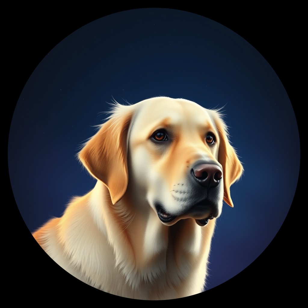 Cosmic medallion portrait of GRLS_grlsKY7MW200, a Golden Retriever