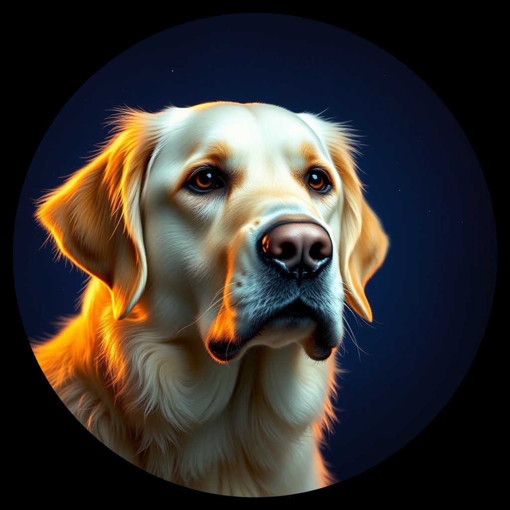 Cosmic medallion portrait of GRLS_grlsKY9YUDZZ, a Golden Retriever