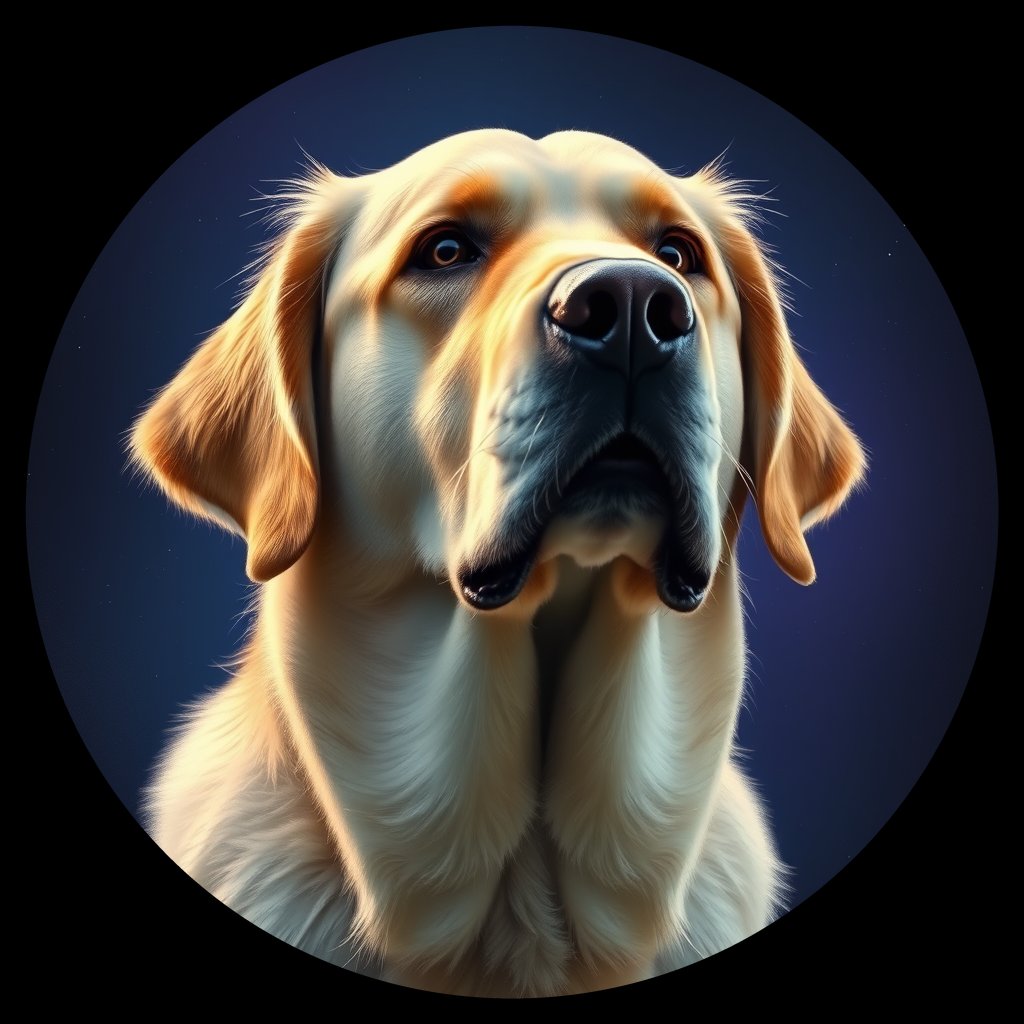 Cosmic medallion portrait of GRLS_grlsKYFC2IPP, a Golden Retriever
