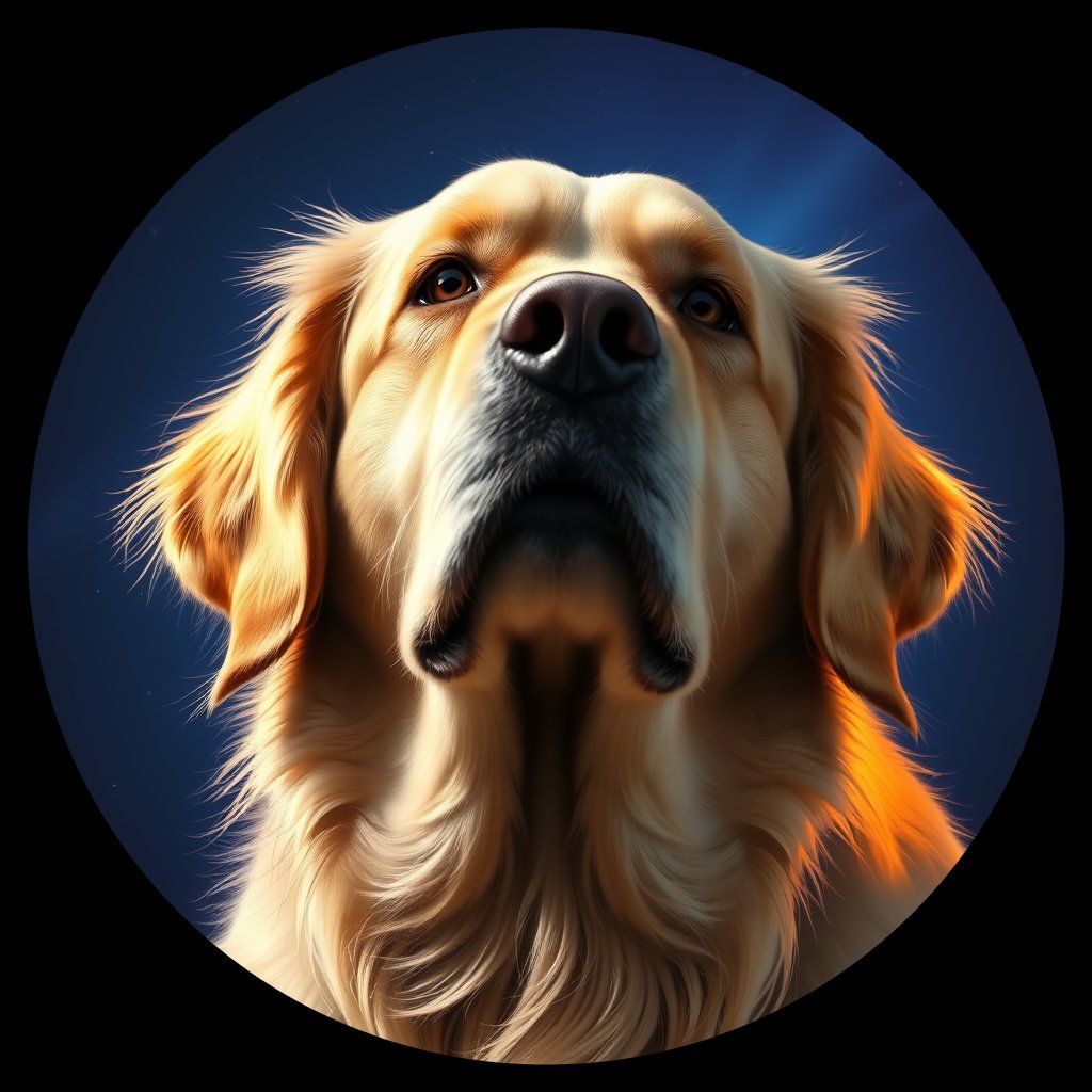 Cosmic medallion portrait of GRLS_grlsL1SWIE55, a Golden Retriever
