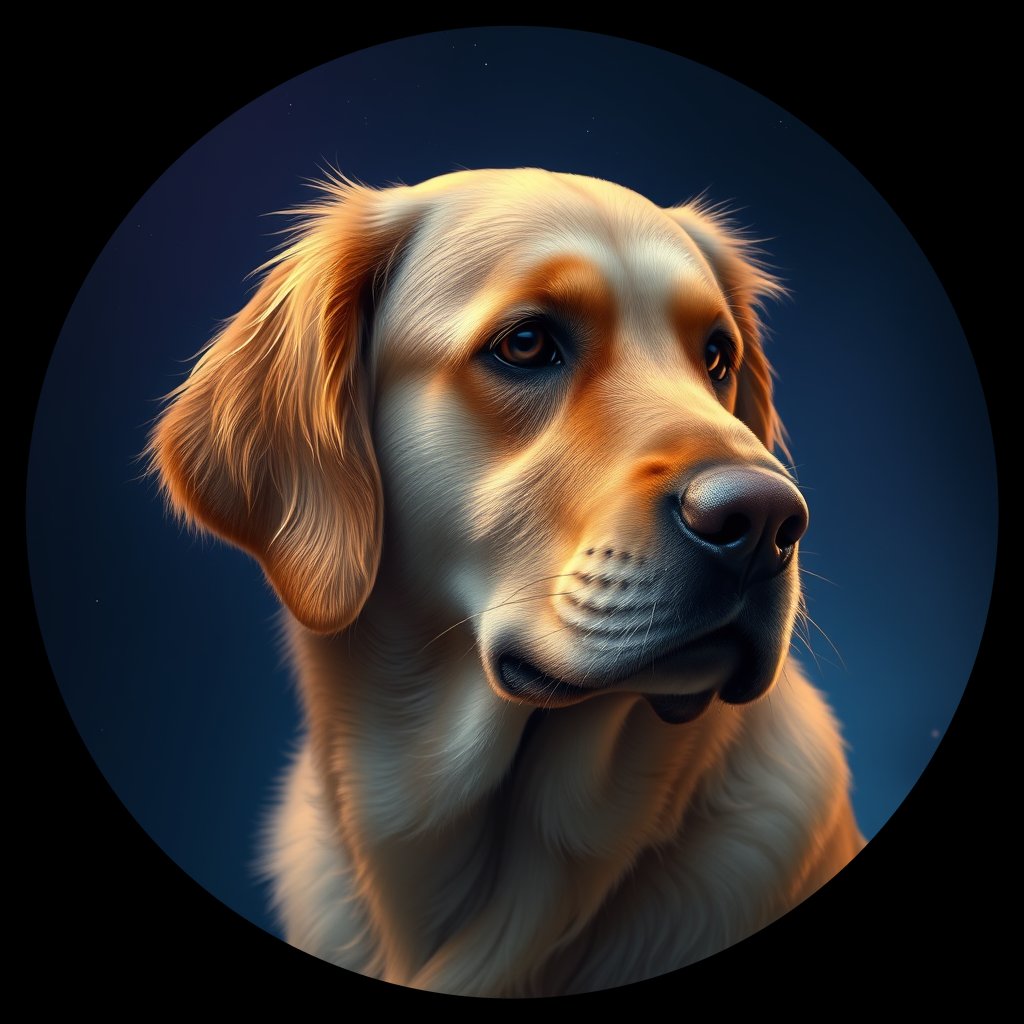Cosmic medallion portrait of GRLS_grlsL236FZEE, a Golden Retriever