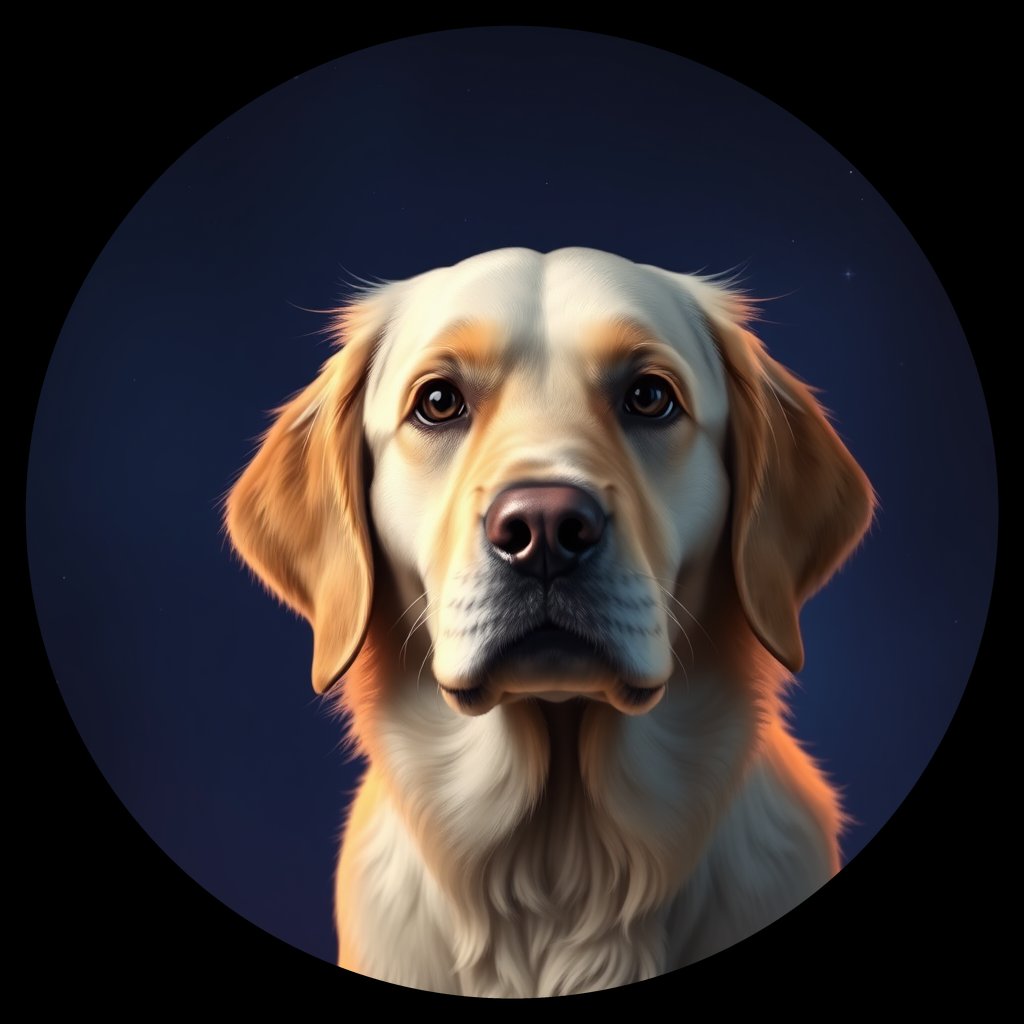 Cosmic medallion portrait of GRLS_grlsL314IG66, a Golden Retriever