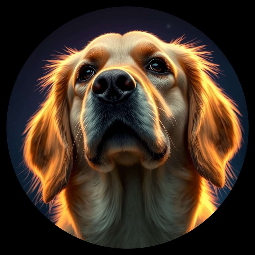 Cosmic medallion portrait of GRLS_grlsL3RY5Q99, a Golden Retriever