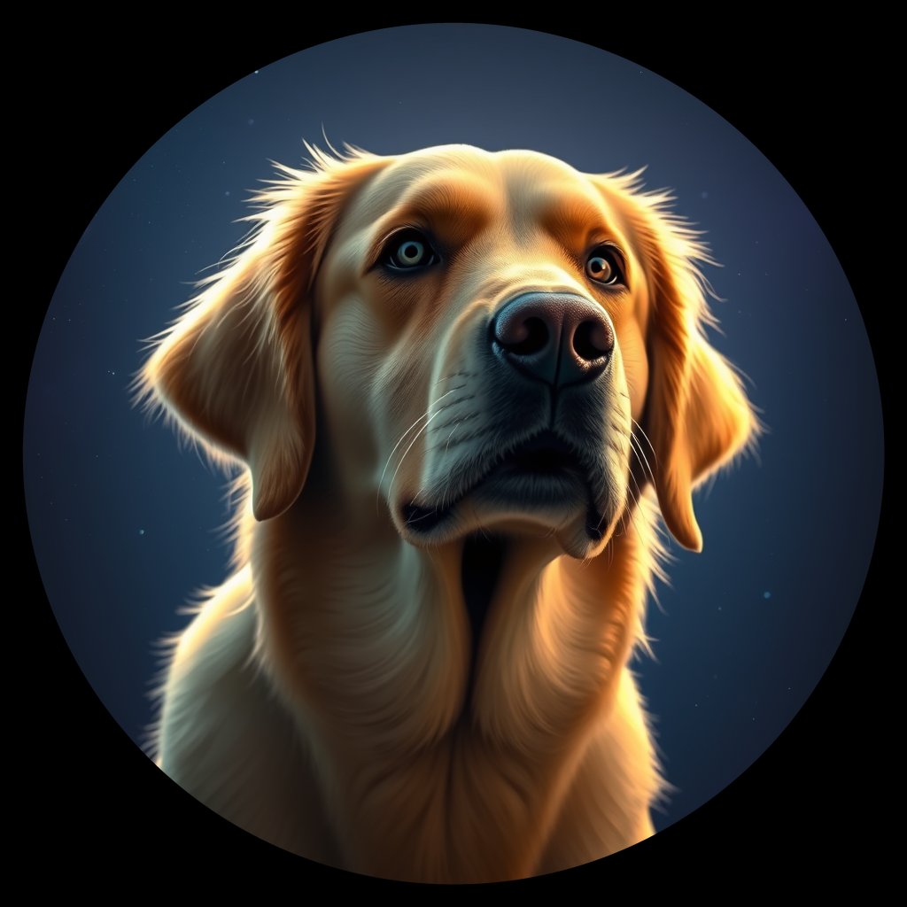 Cosmic medallion portrait of GRLS_grlsL4DQ2KGG, a Golden Retriever