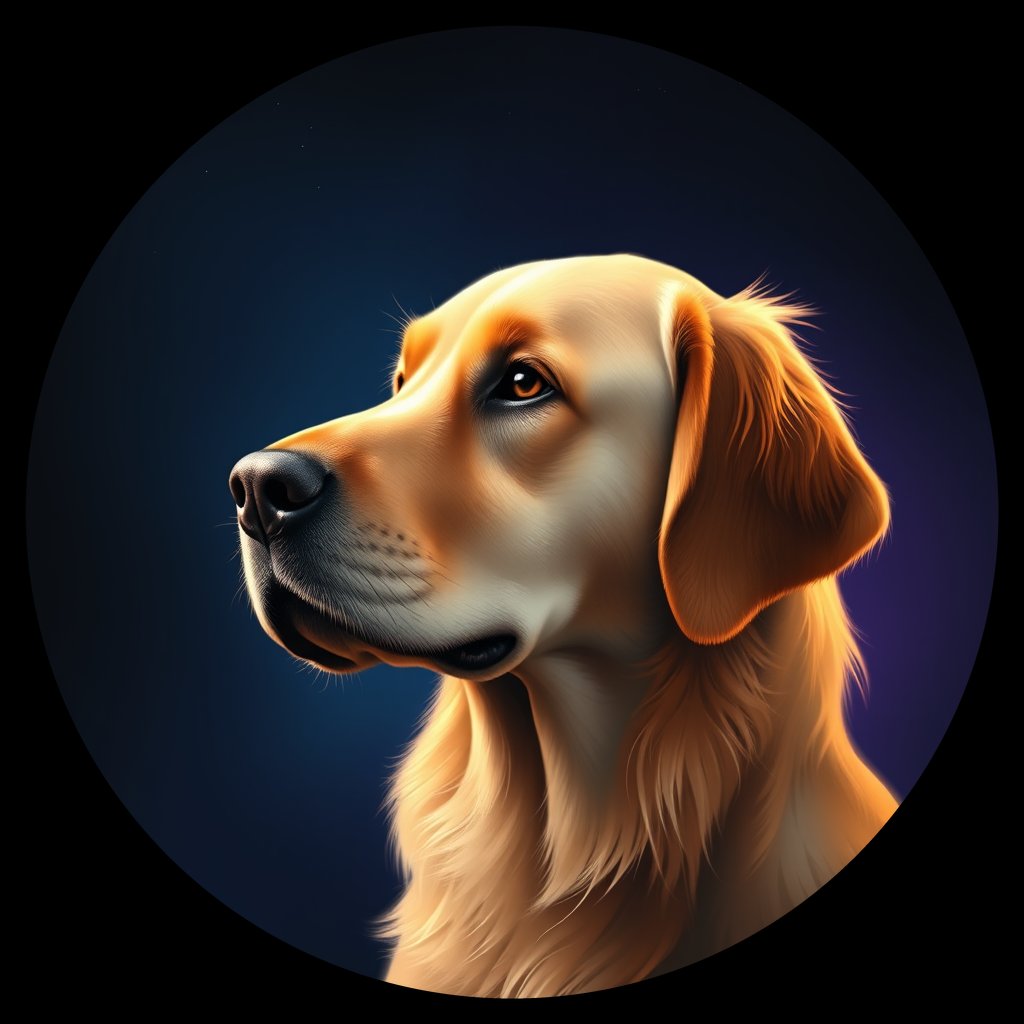 Cosmic medallion portrait of GRLS_grlsL4XIM1FF, a Golden Retriever