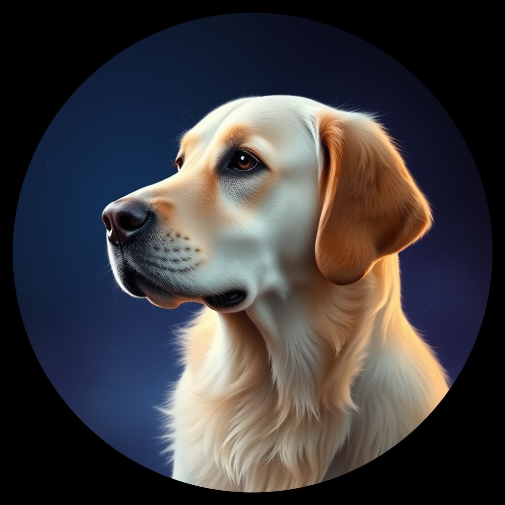 Cosmic medallion portrait of GRLS_grlsL5727MQQ, a Golden Retriever