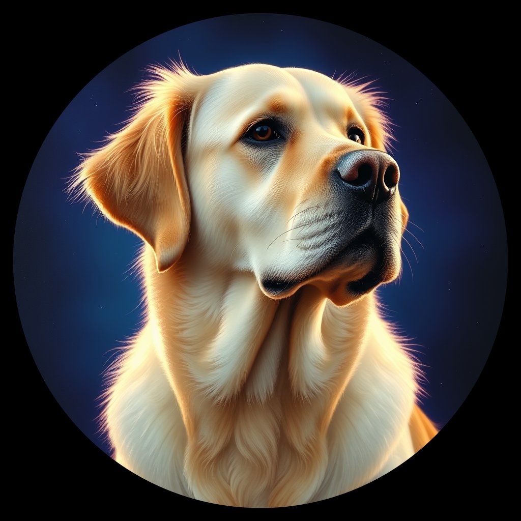 Cosmic medallion portrait of GRLS_grlsL672JEHH, a Golden Retriever