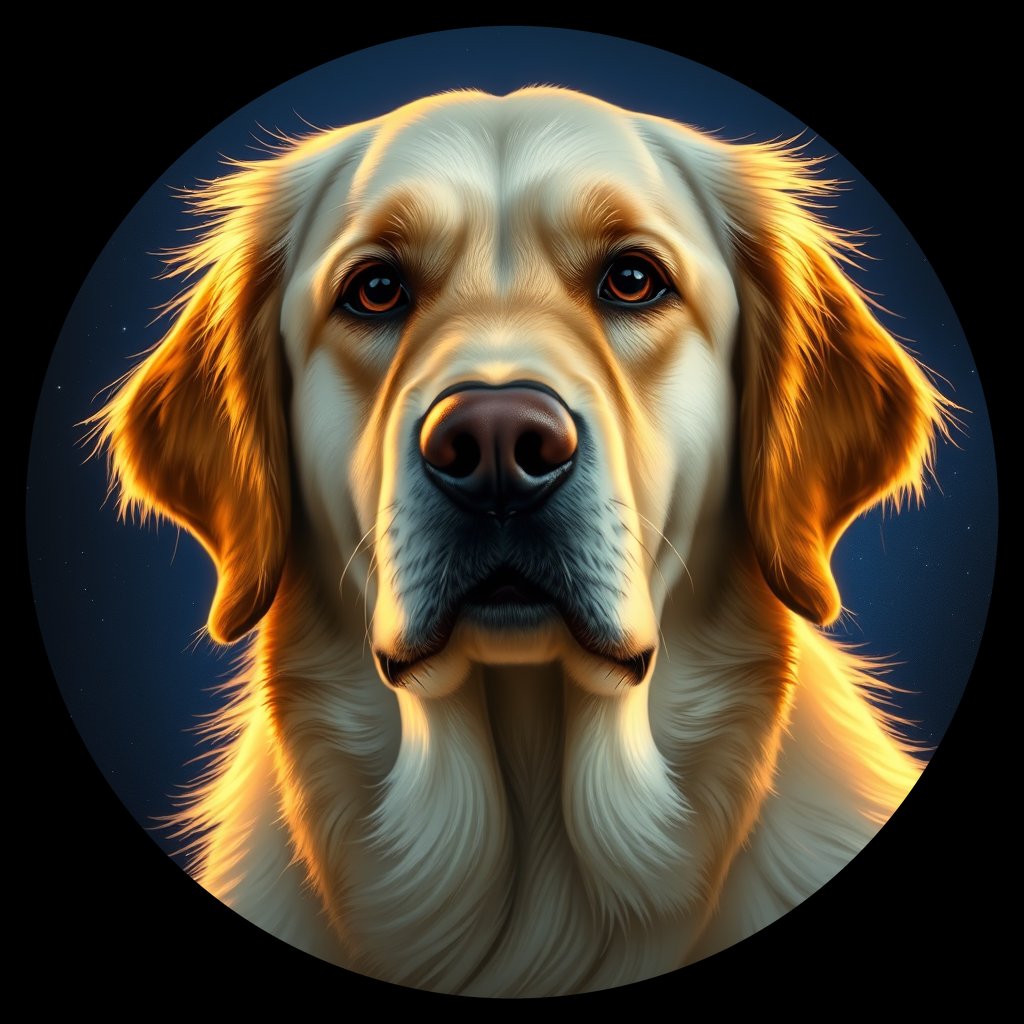 Cosmic medallion portrait of GRLS_grlsL6EF95KK, a Golden Retriever