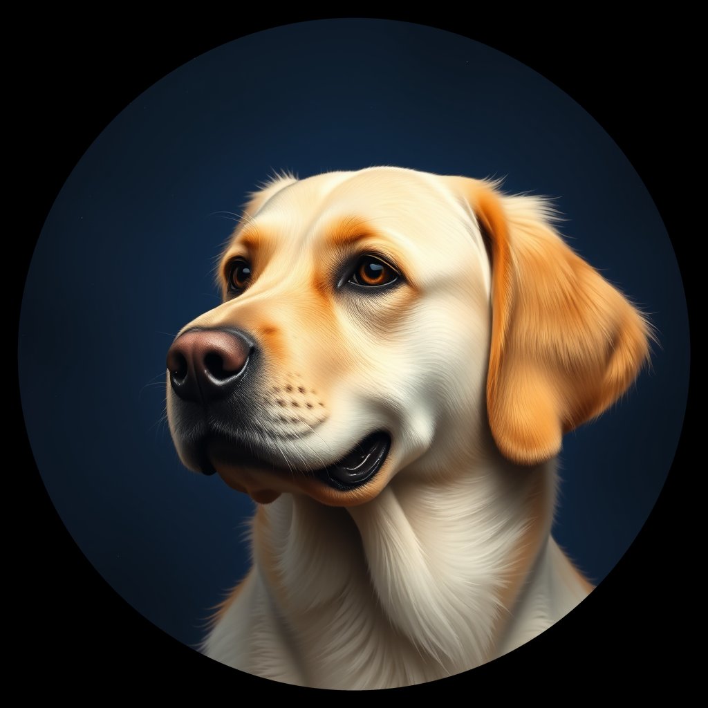 Cosmic medallion portrait of GRLS_grlsL9ZRBUTT, a Golden Retriever